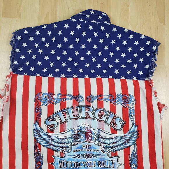 American Biker Image Sleevless Cutoff USA Sturgis Mens XL Motorcycle Rally MAGA - Picture 10 of 12